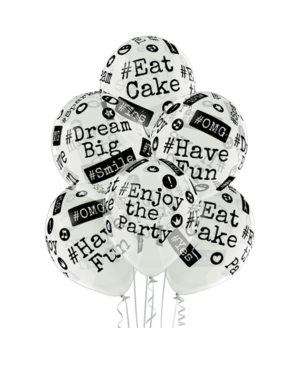 Lateksballonger (6stk): Hashtag / Emneknagg - 30cm - Crystal