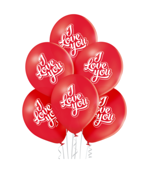 Lateksballonger (6stk): "I Love You" - 30cm - Rød (Pastel)