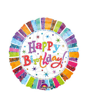 Folieballong: "Happy Birthday" - Fargerik - 45cm