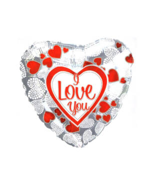 Folieballong: "I Love You" - Heart - Sølv - 77 x 62cm