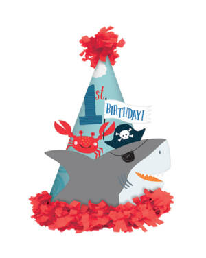Festhatt: "1st Birthday" - Pirater & hai - 17,7cm