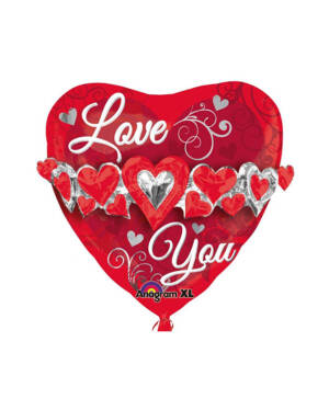 Folieballong: "Love You" - Hjerte med Hjertekjede- 58cm