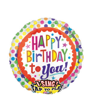 Syngende Folieballong / Folieballong med musikk: "Happy Birthday To You" - Prikker - 71cm