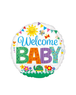 Folieballong: "Welcome Baby" - Blomster & Sol - 43cm