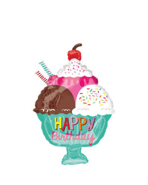 Folieballong: "Happy Birthday" - Iskrem - 38 x 58cm