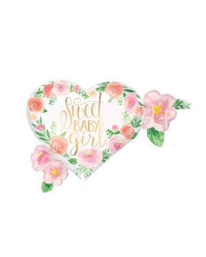 Folieballong: "Sweet Baby Girl" - Blomster - 68 x 50cm