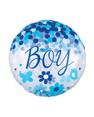 Konfettiballong / Folieballong: "Boy" - Blå Konfetti - 71 x 71cm
