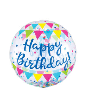 Konfettiballong / Folieballong: Fargerik - "Happy Birthday!" - 71cm