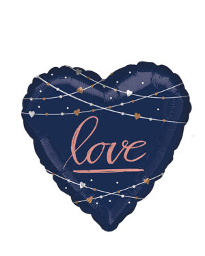Folieballong: Hjerte "love" - Marineblå - 71 x 71cm