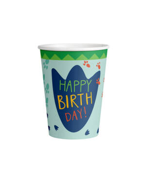 Kopper (8stk): "Happy Birthday" - Dinosaurer - 250ml