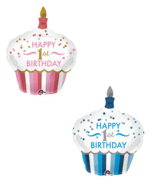 Folieballong: "Happy 1st Birthday" - Muffins - Flere farger - 73 x 91cm