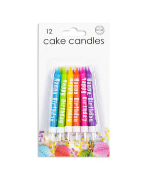 Kakelys (12stk): "Happy Birthday" - Assortert - 7,8cm