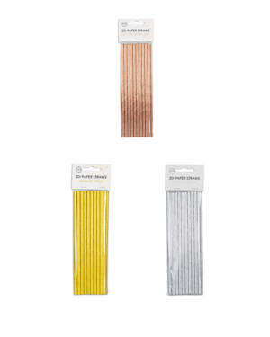 Sugerør (20stk): Papir - Metallic - Flere farger