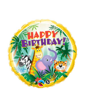 Folieballong: "Happy Birthday" - Jungeldyr - 45cm