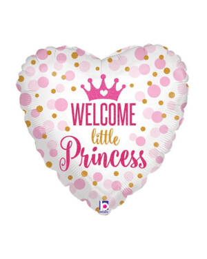 Folieballong: "Welcome little Princess" - Hjerteformet - Prikker - 45cm