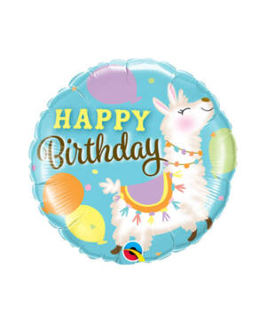 Folieballong: "Happy Birthday" - Llama / Lama - 45cm