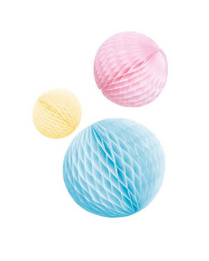 Honeycombs / Pomponger (3stk): Pastel Regnbue - 14cm / 18cm / 22cm