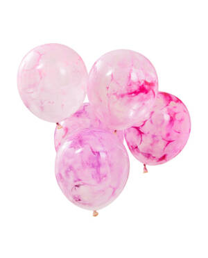 Lateksballonger (5stk): Rosa Marmorballonger (males selv) - 30cm