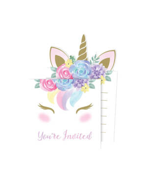 Invitasjonskort (8stk): Unicorn - 10 x 15cm