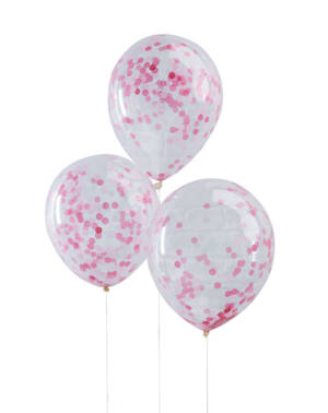 Konfettiballonger (5stk): Rosa Konfetti - 30cm