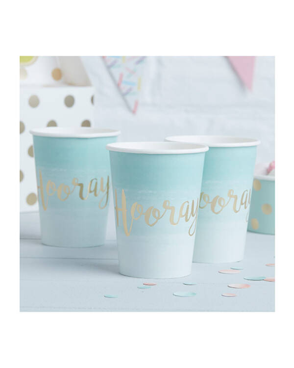 Kopper (8stk): "Hooray!" - Mint Grønn Ombre - 7 x 9cm