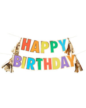 Banner / Girlander & Tassels: "Happy Birthday" - Fargerik - 3m