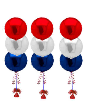 Ballongbukett: 17. mai Rødt, hvit & blått Folie Trio x 3