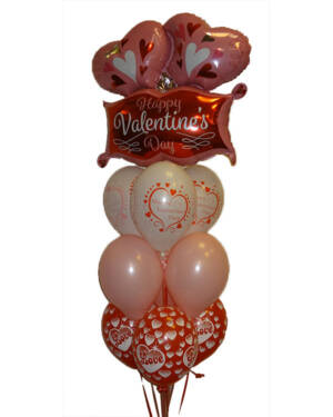 Ballongbukett: "Happy Valentines Day" - Dobbel Hjerte