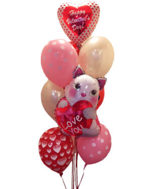 Ballongbukett: "Happy Valentine's Day" - "Love You" Kitten