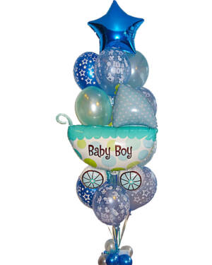 Ballongbukett: Barnevogn & Stjerne - "Baby Boy"