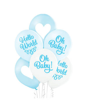 Ballongbukett: Hello World - Oh Baby! Blue
