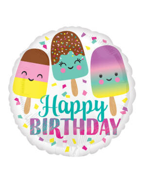 Folieballong: "Happy Birthday" - Iskrem - 43cm