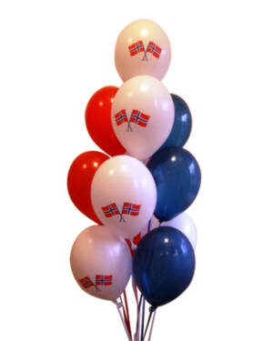 Ballongbukett: 17. mai Rødt, hvit & blått lateksbukett