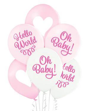 Ballongbukett: Hello World - Oh Baby! Pink