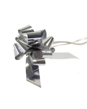 Sløyfe / Pull Bow: Metallic Sølv - 50mm