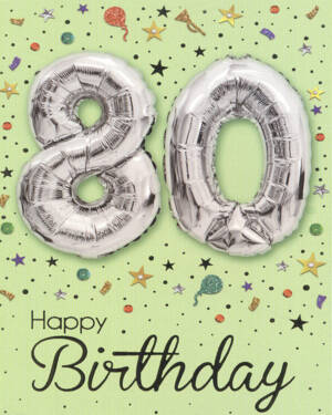 Kort: "80" & "Happy Birthday" - Ballong - Sølv