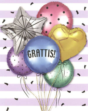 Kort: Ballongbukett & "Grattis"