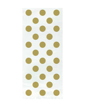 Godteposer (8stk): Cellofan med Gull Prikker - 28 x 13cm