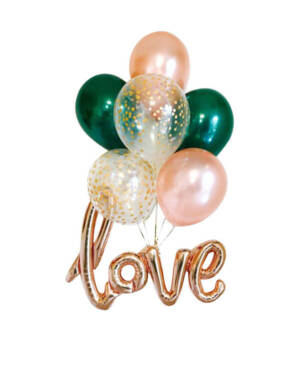 Ballongbukett: Green and peach love bundle