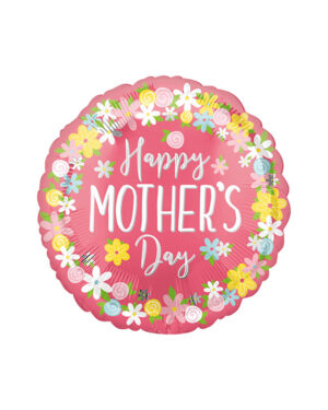 Folieballong: "Happy Mother's Day" med blomster - 43cm