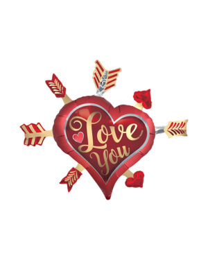 Folieballong: "Love You" Hjert med piler - 86 x 71cm