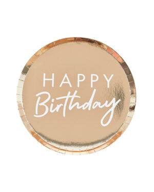 Tallerkener (8stk): "Happy Birthday" - Gull - 24cm