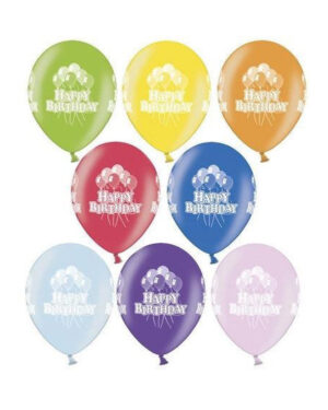 Lateksballong: "Happy Birthday" med ballonger - Flere farger - 30cm - Per stk