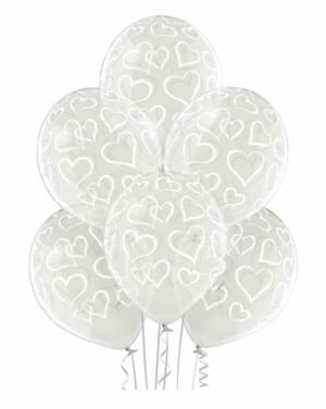 Lateksballonger (6stk): Hjerter - 30cm - Crystal