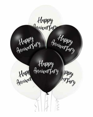 Lateksballonger (6stk): "Happy Anniversary" - 30cm