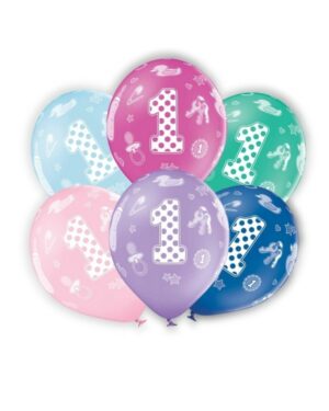 Lateksballong: "1" med motiver - Flere farger - 30cm - Per stk