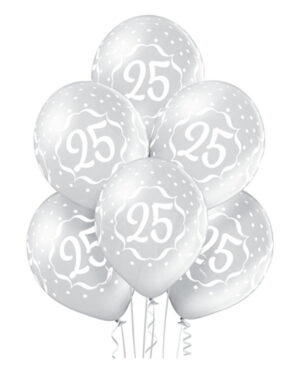 Lateksballong: "25" - 30cm - Sølv (Metallic) - Per stk