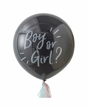 Lateksballong: "Boy or Girl?" med tassels & konfetti - 90cm