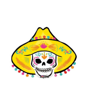 Folieballong: Sombrero Hodeskalle - Hvit & Gul - 74cm