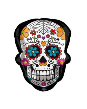 Folieballong: Mexican Skull with flowers - 61cm